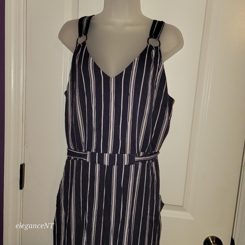 No Boundaries Navy and White Striped Jumpsuit Sx: XL (15-17) - Picture 2 of 8